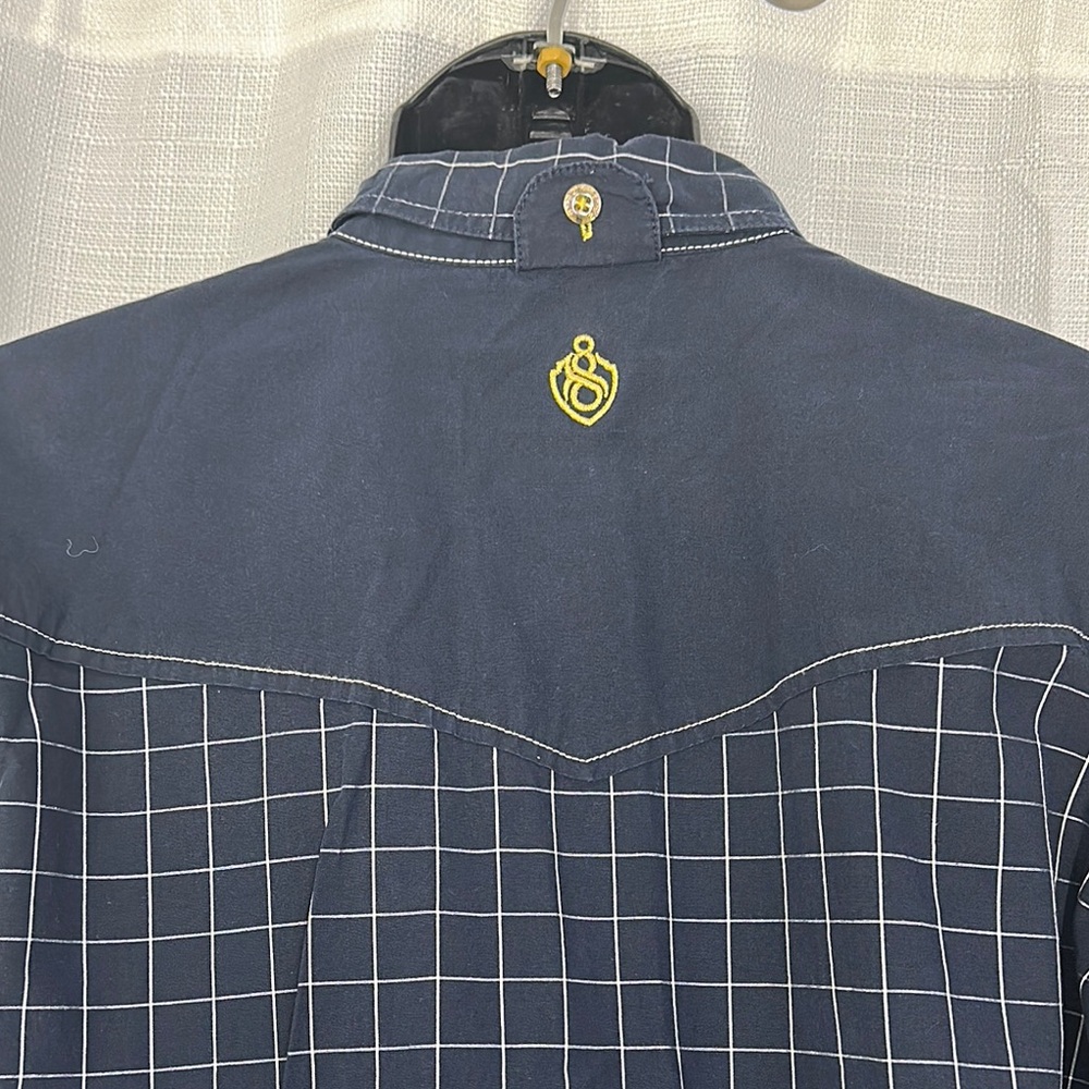 Eight 732 Checkered men’s button down Shirt navy blue with Gold Details - Picture 7 of 14
